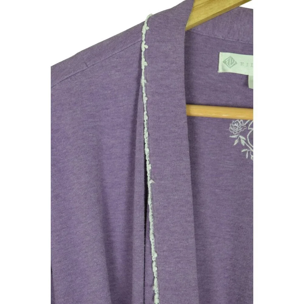 EILEEN WEST COTTON PURPLE LONG SLEEVE BELTED POCKETS ROBE - Picture 4 of 10